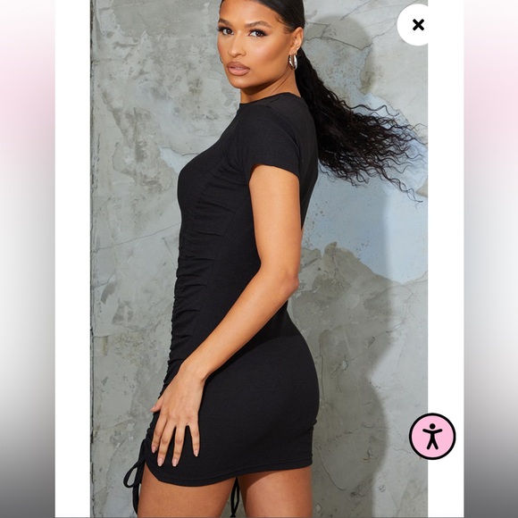 NWOT PLT Black Rib Double Ruched Bodycon Dress - Picture 3 of 5